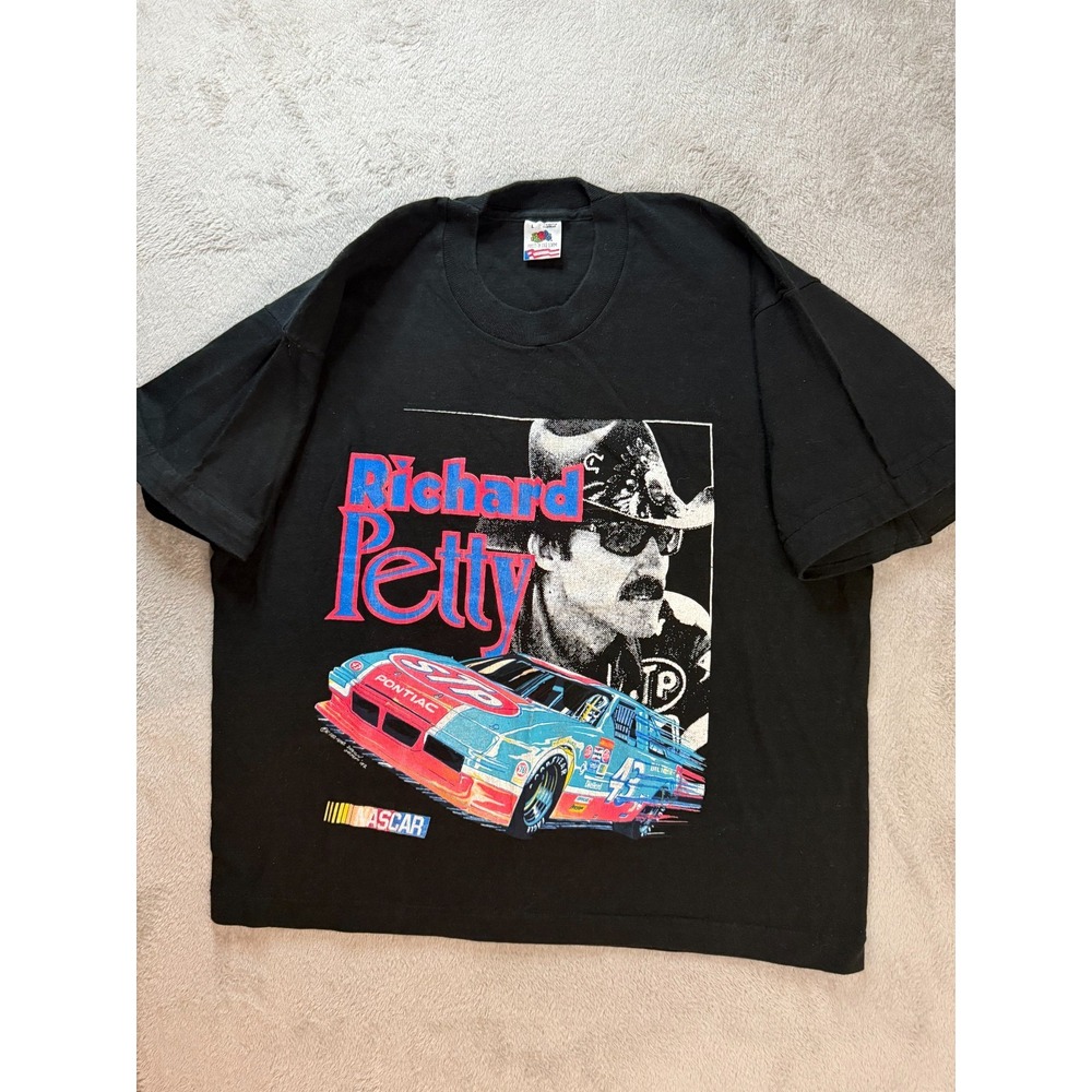 VINTAGE 90s Richard Petty Single Stitch NASCAR T-Shirt Size L Made In USA Black